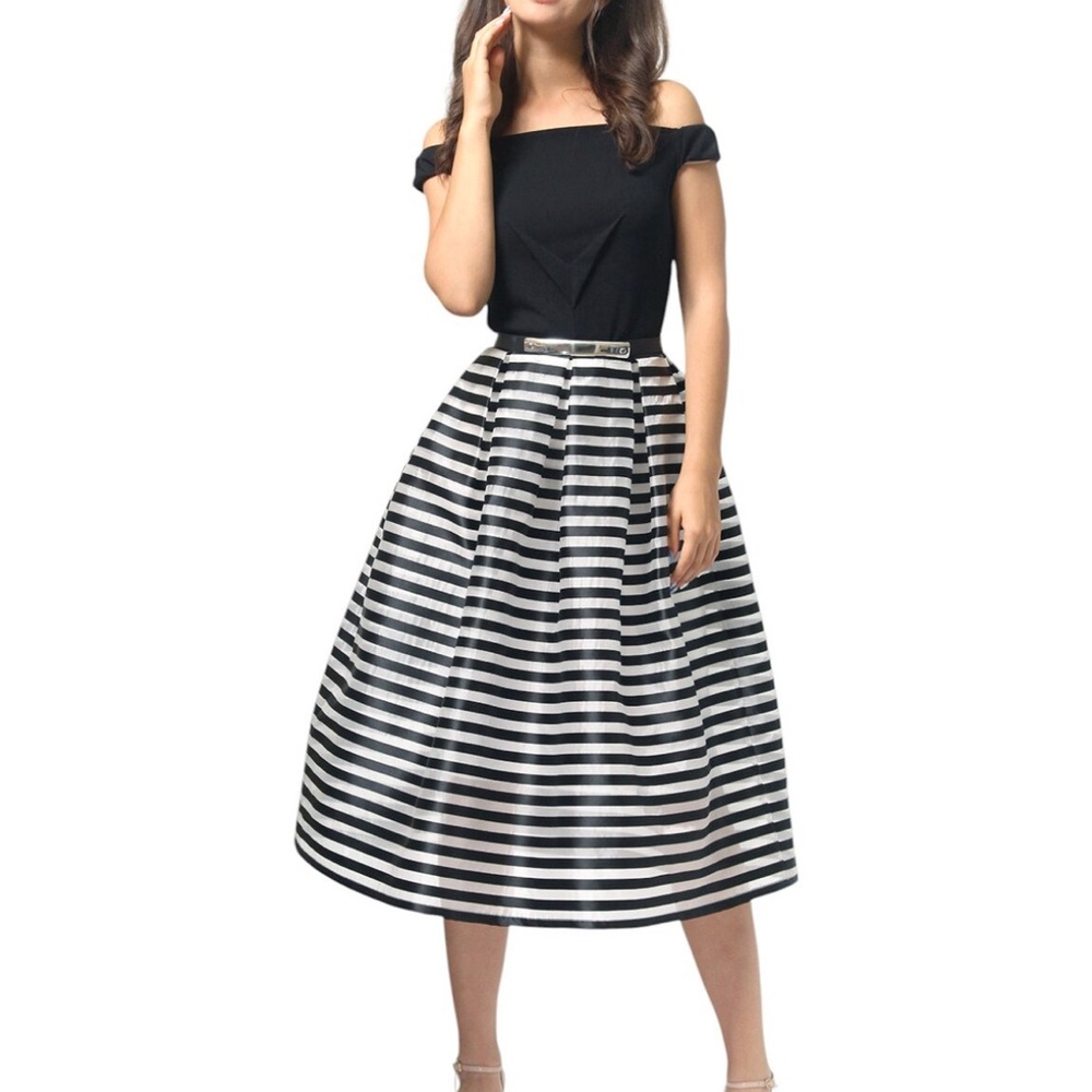 Chic Striped Midi Skirt in Black and White
